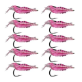 10 Piece Shrimp Lures with Hook Pink - 4cm