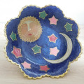 Blue Enamelled Brass Bowl Sun Moon Star