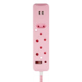 SWITCHED 3 Way Surge Protected Multiplug with Dual 2.4A USB Ports 0.5M Braided Cord Pink
