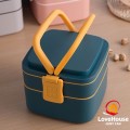 Portable Square Shape Double Layer Sealed Leak-Proof Lunch Box With Handle