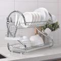2 Layer Steel Tableware & Dish Rack with Cups and Cutlery Holders
