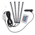4PCS 12 LED Car Interior USB Charger RGB Lights Strip With Remote Control