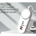 25W 2 Pin Plug Travel Adapter With 2 USB Ports, 1 Lightning Port And  2 PD Ports
