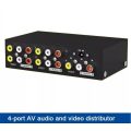 1x4 Box AV Video Audio Splitter with Metal Housing 1 in 4 out for DVD HDTV W Power Distributor