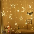 ZYF-10 Moon And Stars Fairy Curtain Light Warm White With Tail Plug Extension 8 Modes 3M