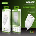 Wolulu AS-51398 Dual USB Smart Fast Wall Charger 2.1A