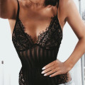 Floral Embroidery Bodysuit Lustful Teddy See Through Mesh Wireless Lingerie
