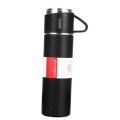 Set of 3 Cups Stainless Steel and Vacuum Flask Bottle  - Black