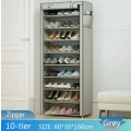 10-Tier Covered Shoe Rack Organizer - Grey
