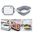 3 in 1 Multi-Functional Collapsible Silicone Cutting Board Washing Basket - Grey