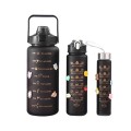 Set of Three Motivational Water Bottles - Black 2Ltr/700Ml/300Ml
