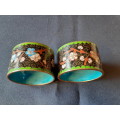 Chinese Cloisonne and blue enamel Table Napkin rings on copper - floral motif