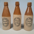 3 antique Stone ginger beer bottles East London Motyer &amp; Clement