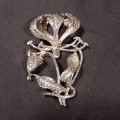 Marcasite flame lily brooch or pendant - silver metal