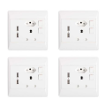 Set Of 4 Double Wall Sockets 1 x 3 &amp; 1 x 2 Point With 2 USB ports - White