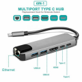 6 in 1 USB C Hub Type C Adapter with 4K RJ45/2 TC/2USB/HDTV (B3443)