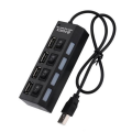USB 2.0 High Speed 4 Ports Hub Adapter Fast Data Transfer - Black