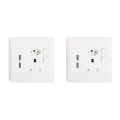 Set Of 2 Double Wall Sockets 1 x 3 &amp; 1 x 2 Point With 2 USB ports - White