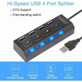 USB 2.0 High Speed 4 Ports Hub Adapter Fast Data Transfer - Black