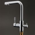 Dual Lever Kitchen 3 Way Water Filter Mixer Tap Sink Flow Modern Flexible Chrome Faucet