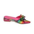 TTP Women Patent PU Slide Sandals with Bow Decor JSF63