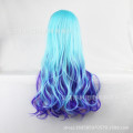 Long Wavy Cosplay Wigs Fake Bangs Blue  Women Wig Heat Resistant Synthetic Hair