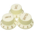 Vintage White with Gold Writing Strat style replacement knob set - 1 Volume, 2 tone