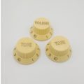 Ivory with Gold Writing Strat style replacement knob set - 1 Volume, 2 tone