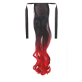 Tie-On Wavy Ombre Ponytail 55cm with Ribbons & Clip - 1-Red