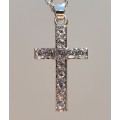 Silver Christian Cross Pendant With Shimering  Zarconia Style Studs