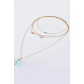 Fashion Gemstone Pendant Multi-Layered Necklace