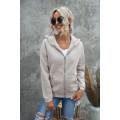 Gray Zip-up Lace Trim Hooded Coat