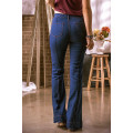 Blue Stitching Flare Jeans with Pockets