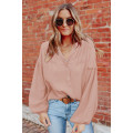 Apricot Casual Balloon Sleeve Crinkled Top