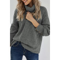 Gray Lantern Sleeve Turtleneck Pullover Sweater