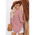 Pink Turn-down Collar Pocketed Button Shirt