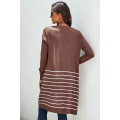 Brown Open Front Long Sleeve Striped Cardigan