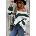 Green Color Block Drop Shoulder Oversize Sweater