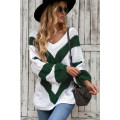 Green Color Block Drop Shoulder Oversize Sweater
