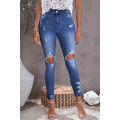 Blue Ripped Distressed High Waist Skinny Jeans
