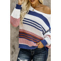 Blue Striped Pattern Knit Sweater