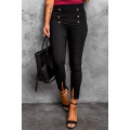 Black Buttons Skinny Pants with Slits