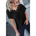Black Lace V Neck Short Sleeve T-shirt