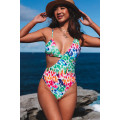 Multicolor Leopard Kiss Print Asymmetric Cutout One Piece Swimwear