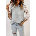 Gray Lace Sleeves Tunic Top
