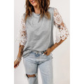 Gray Lace Sleeves Tunic Top