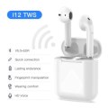 i12 Earbuds Sports Wireless Bluetooth 5.0 Stereo Earphones with Charging Dock - White