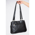 Women's Black Handbag With Multiple Compartments Over-the-Shoulder Purse in Pu Leather