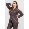 Womens Flannel Pyjama Long Sleeve V Neck Button Up Button Set