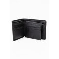 Camel Mountain Genuine Leather Tri-Fold Stitch Detail Wallet with Coin Pouch Black